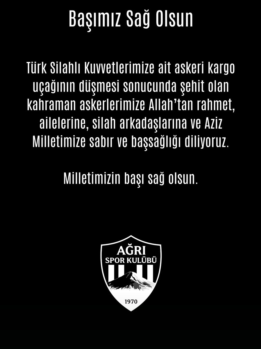 AGRISPOR_04's tweet photo. C-130 askeri uçağımızın Gürcistan'da düşmesi sonucu şehit olan kahraman Mehmetçiklerimize Yüce Allah'tan rahmet, ailelerine ve yakınlarına sabır dileriz.

Acımız büyük. Aziz milletimizin başı sağ olsun. 🇹🇷🇹🇷🇹🇷 https://t.co/B49hCSxoAd