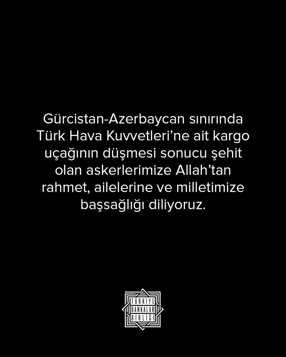 Gürcistan-Azerbaycan sınırında Türk Hava Kuvvetleri’ne ait kargo uçağının düşmesi sonucu şehit olan askerlerimize Allah’tan rahmet, ailelerine ve milletimize başsağlığı diliyoruz.
