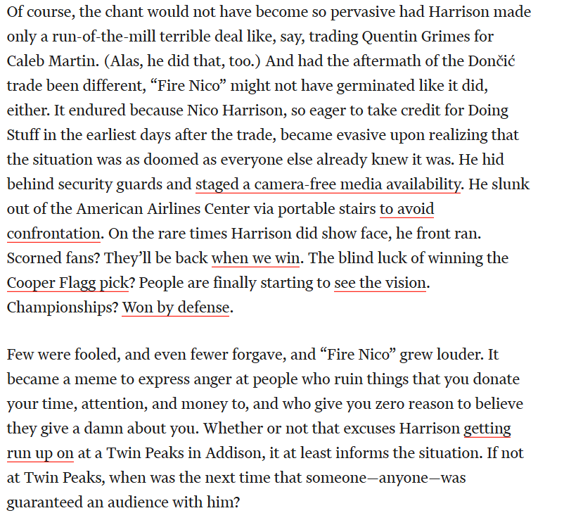 mikelikessports's tweet image. Hello. I wrote about Nico Harrison, who should have just done nothing, and Patrick Dumont, who has a lot of work cut out for him.

Also contained herein: a smorgasbord of links to places &amp;amp; events where people chanted "Fire Nico." They had good reason to.

dmagazine.com/sports/2025/11…