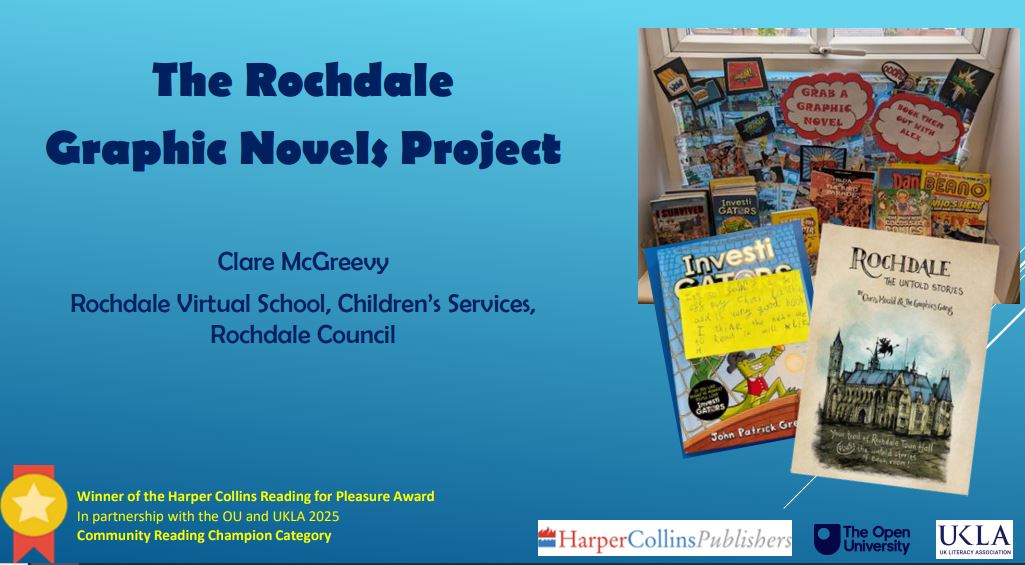 There are now hundreds of interesting and thought-provoking examples of practice on the <a href="/OpenUni_RfP/">Reading for Pleasure 🧶</a> website. I really enjoyed this one from <a href="/BookishToby/">Clare McGreevy</a>, all about raising the profile of graphic novels in schools. Do take a look! ourfp.org/eop/the-rochda… #edutwitter