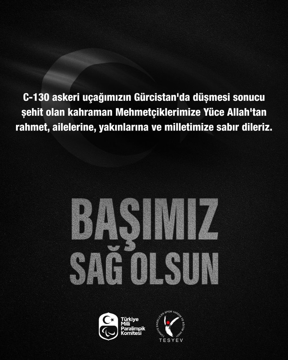 tesyev's tweet image. C-130 askeri uçağımızın Gürcistan'da düşmesi sonucu şehit olan kahraman Mehmetçiklerimize Yüce Allah'tan rahmet, ailelerine, yakınlarına ve milletimize sabır dileriz.