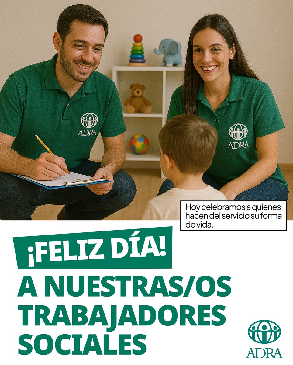 ADRACL's tweet photo. 🙌 Hoy celebramos a quienes hacen del servicio su forma de vida. 

💚 A nuestras y nuestros Trabajadores Sociales, que cada día abrazan historias y defienden los derechos de los LNNA de Chile.
 ¡Gracias por hacer de la protección y la esperanza su mayor causa!  

🎉 ¡Feliz Día! https://t.co/4nhTb3KKCM