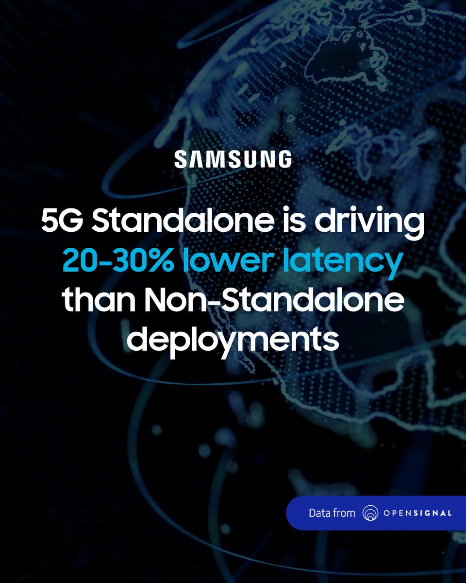 SamsungNetworks's tweet image. A new @Opensignal report reveals data that shows #Standalone5G and wider spectrum use enable smoother, #lowlatency experiences that will power advanced, real-time consumer services as networks evolve toward #5GAdvanced. opensignal.com/2025/11/05/ben…
