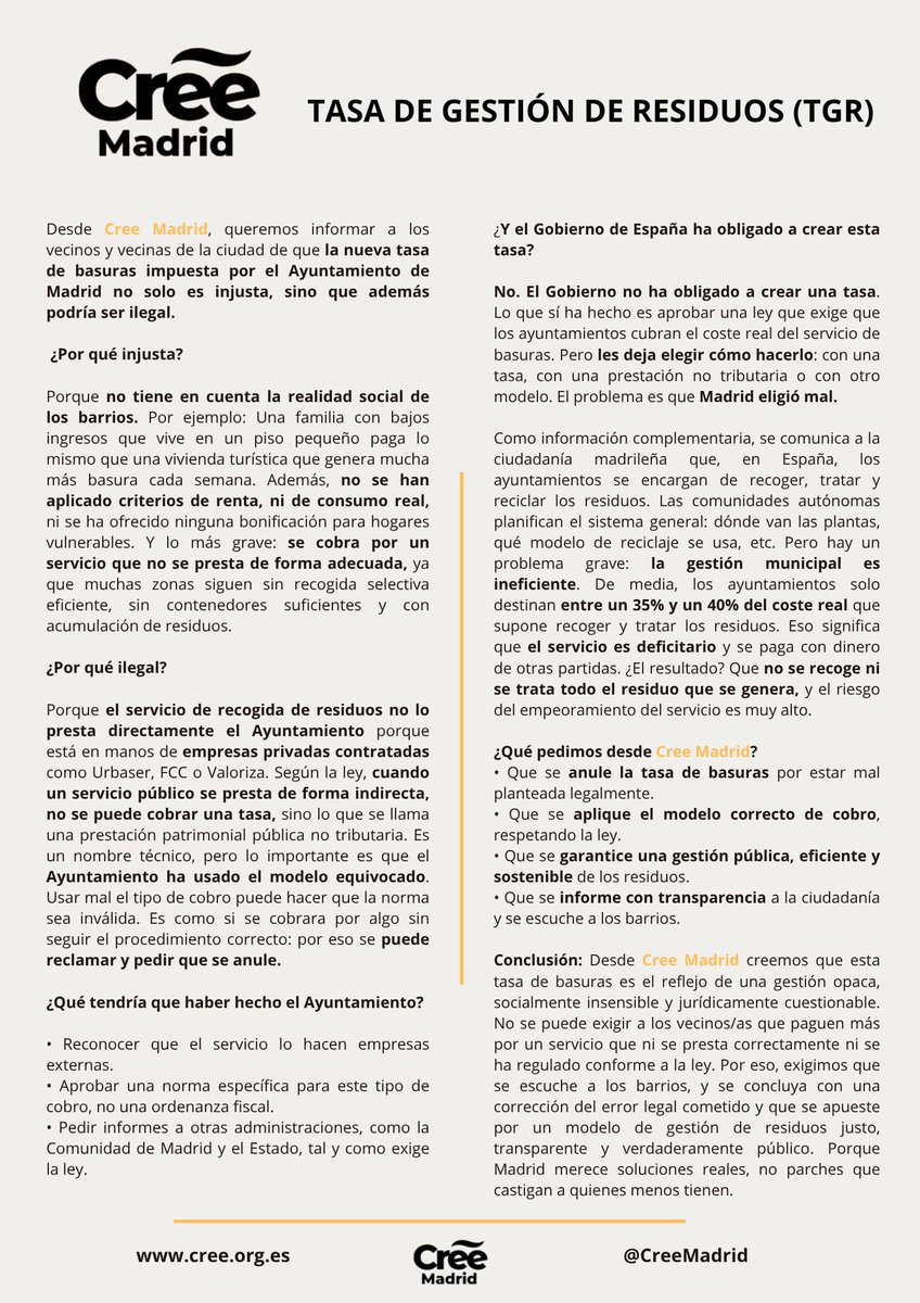 En <a href="/CreeMadrid/">CreeMadrid</a> lo tenemos claro.
Tasa de gestión de residuos del Ayuntamiento <a href="/MADRID/">Ayuntamiento Madrid</a> es injusta e ilegal.