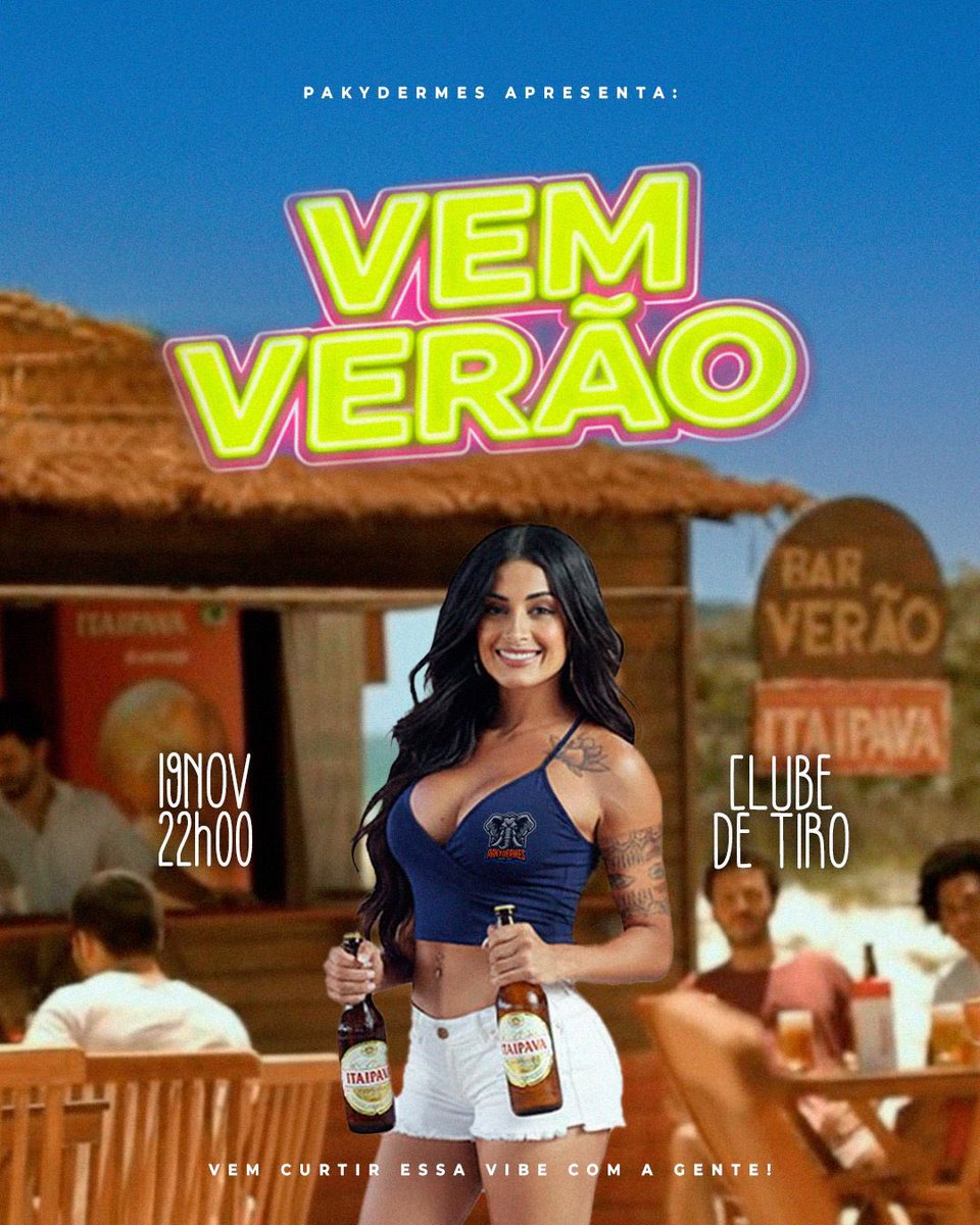 O Vem Verão tá chegando ☀️✨

Mesmo com o clima doido, a vibe vai ser quente 🔥
Música boa, risada garantida 😎🍻
Chama os amigos e vem curtir com a gente! 🎉🌴

📍 Clube de Tiro
📅 19/11
⏰ 22h
💸 R$30 (com nome na lista)

Vem aproveitar o começo do verão! 😎☀️🍻