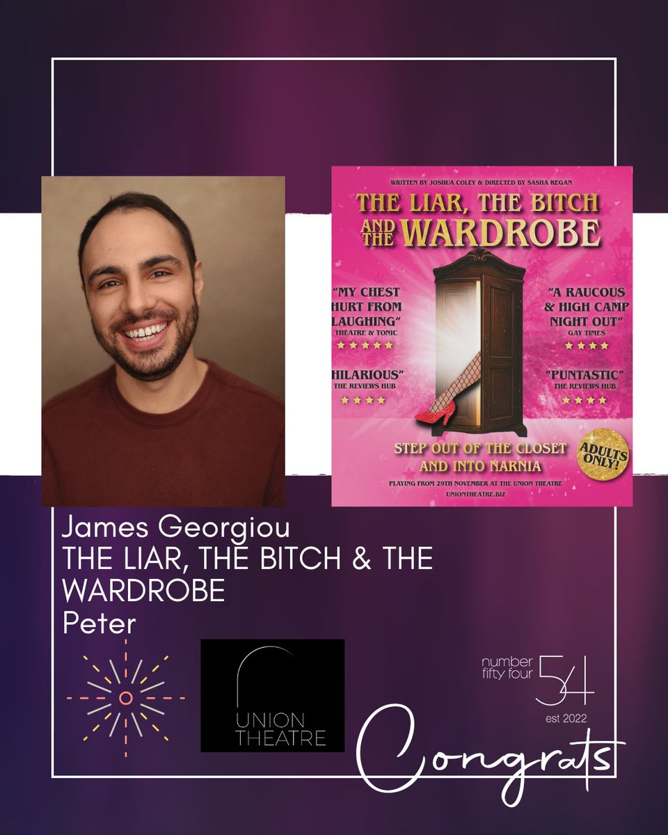 Congratuations to JAMES GEORGIOU <a href="/MrJamesGeorgiou/">𝐉𝐚𝐦𝐞𝐬 𝐆𝐞𝐨𝐫𝐠𝐢𝐨𝐮</a> who will be appearing as Peter in The Liar, The Bitch and the Wardrobe at The Union Theatre for adults only this Christmas!
#N54Agency #actor #comedy
<a href="/TheUnionTheatre/">The Union Theatre</a>