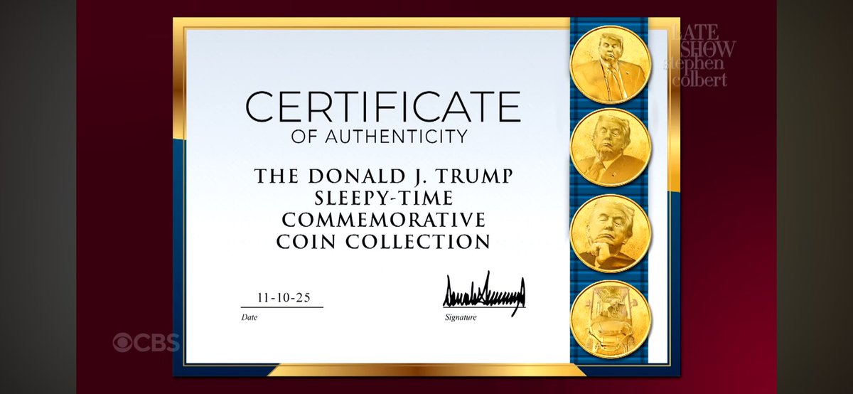 DanasMuse1's tweet image. 🤣😂🤣😂🤣😂
😴😴😴😴😴😴
🚨 Get your new ‘President’ Trump Sleepytime Edition Trump coin. 🤣

Each coin comes with a certificate of authenticity and a commemorative drool cup. 

#Colbert #Comedy #ColdOpens #CoinCollecting #PresidentTrump #StephenColbert