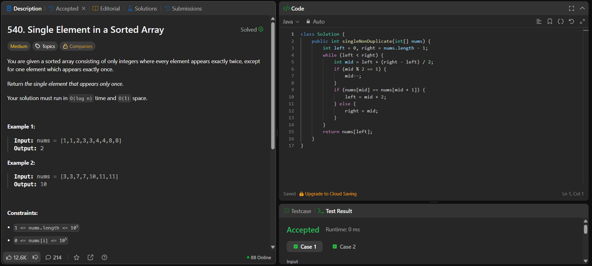 rituu_09's tweet image. Day 314 - 315 of 2025:                                  
👩‍💻 Code to Crack Companies!    
🧩 Search in Rotated Sorted Array II
🧩 Find Minimum in Rotated Sorted Array
🧩 Single Element in a Sorted Array
🧩 Find Peak Element
#PlacementPrep #2025Goals #leetcode #letsconnect