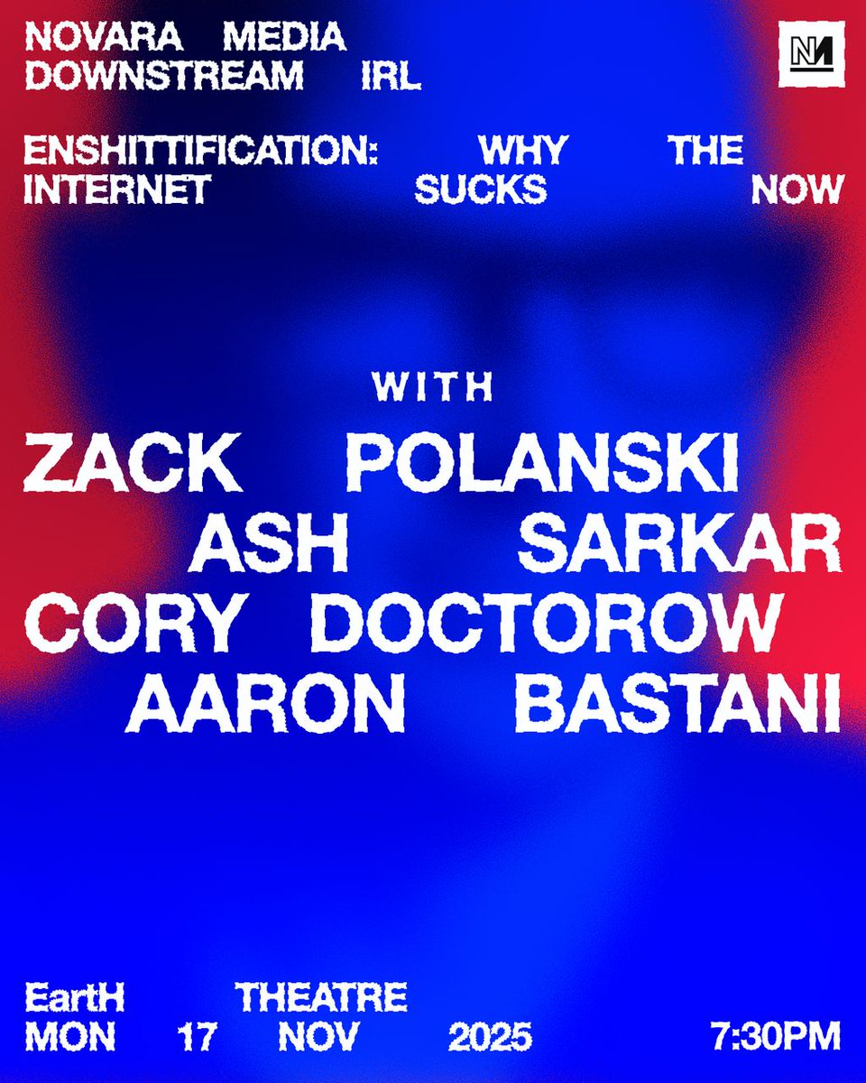 Announcing: Zack Polanski will be joining our Downstream IRL at <a href="/EartHackney/">EartH</a> next week!

The evening will kick off with <a href="/AyoCaesar/">Ash Sarkar</a> and <a href="/ZackPolanski/">Zack Polanski</a> discussing privatisation, the energy consumption of data centres and the enshittification of the offline world.

And then