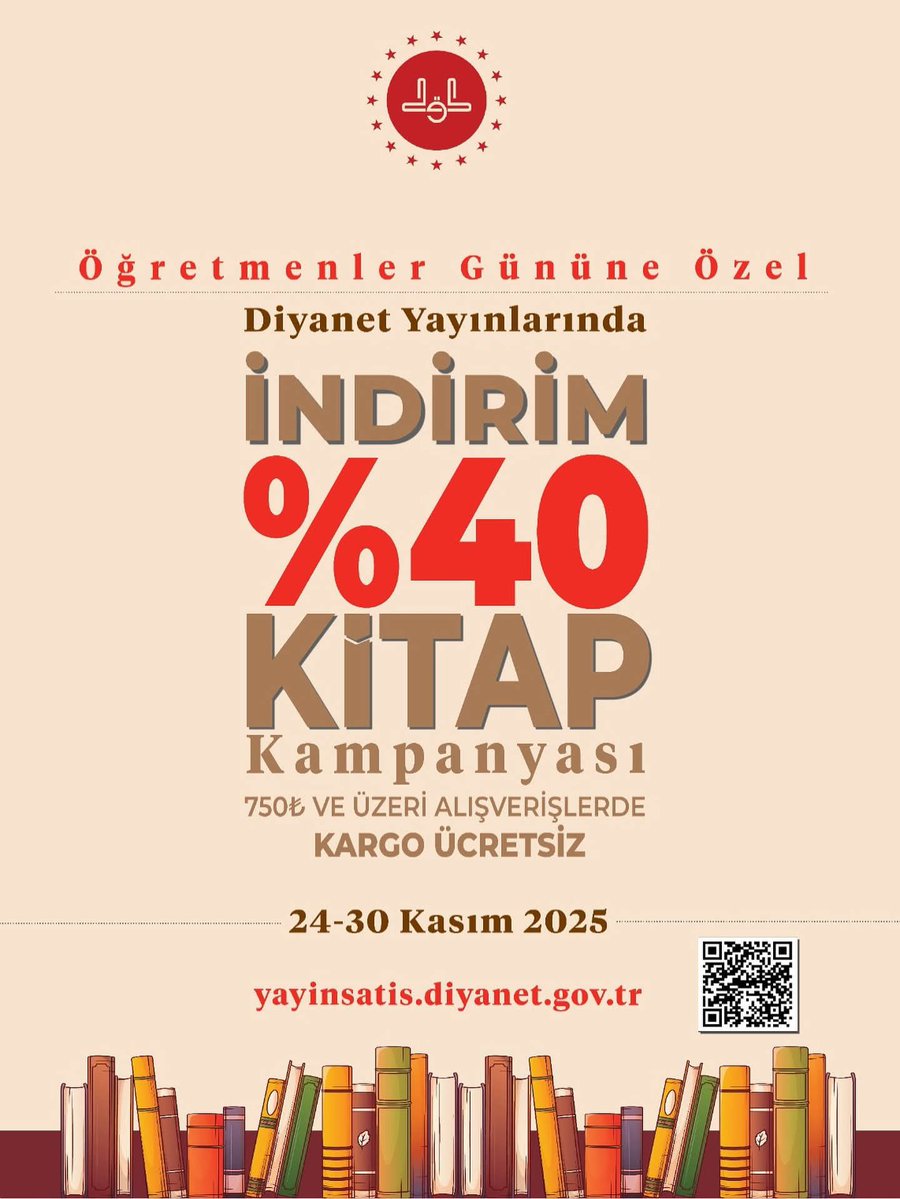 24 Kasım Öğretmenler Günü’ne Özel!
Başkanlığımız yayınlarında %40 indirim fırsatı sizleri bekliyor!
🗓️ 24-30 Kasım 2025
💻 yayinsatis.diyanet.gov.tr
Öğretmenlerimize sevgi ve minnetle…