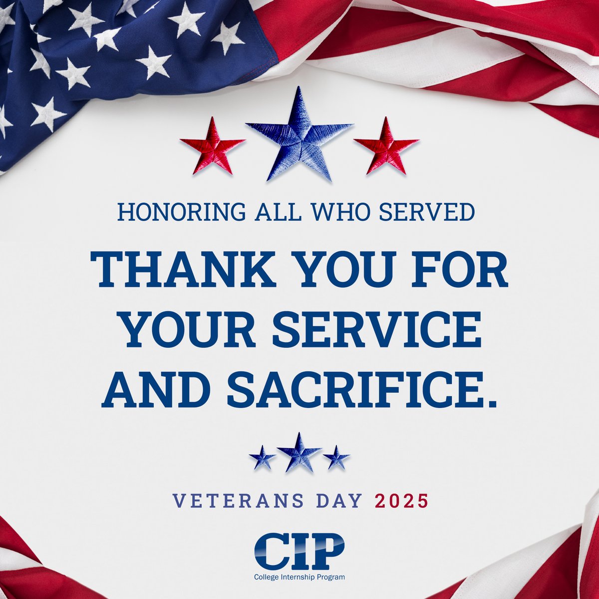 CIPAdmissions's tweet photo. Honoring the courage, dedication, and sacrifice of our veterans and their families.

We are deeply grateful for your service. ❤️🤍💙 https://t.co/477wFZfbnY