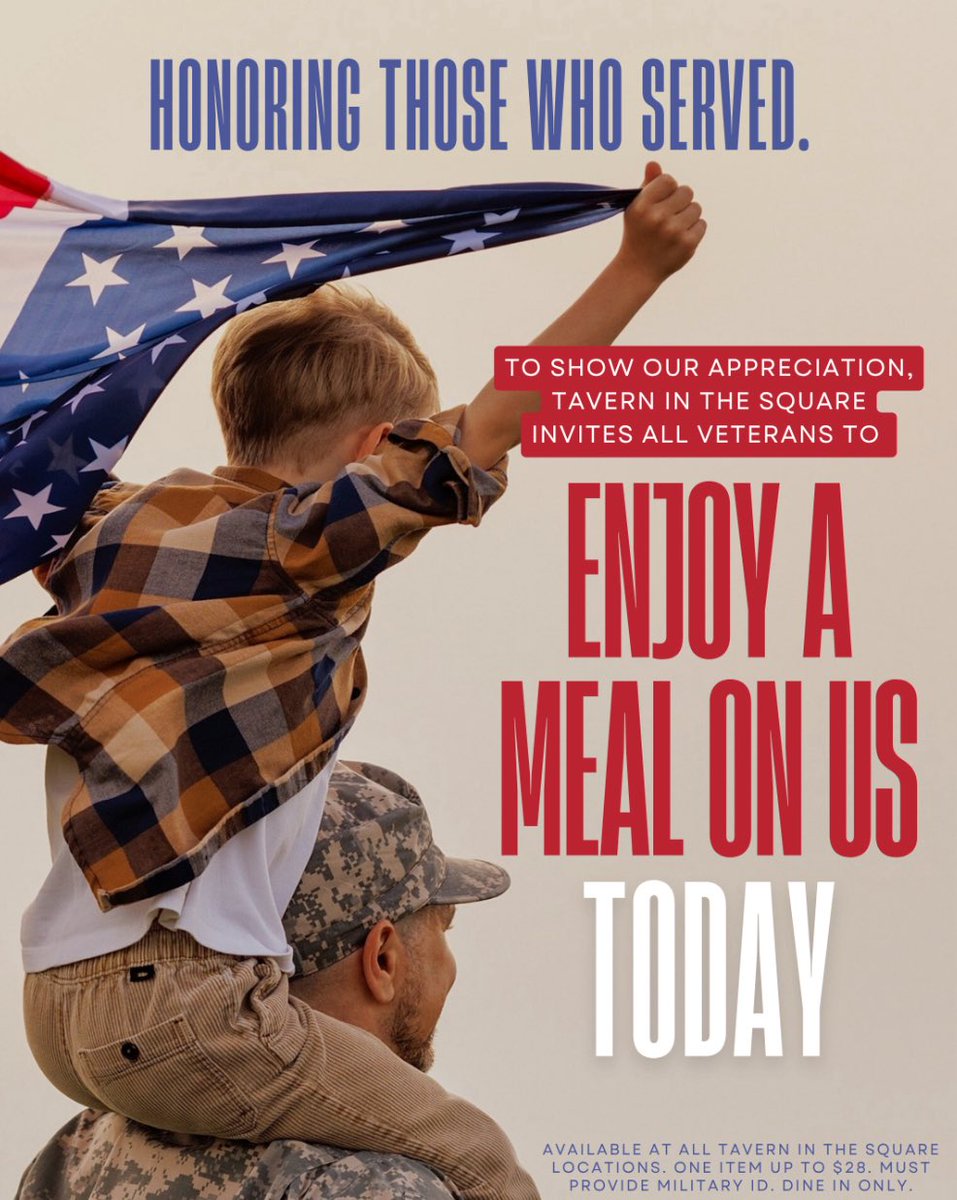 Hey Tavern in the Square. Nice going honoring / treating Veterans today! 

taverninthesquare.com/reservations/