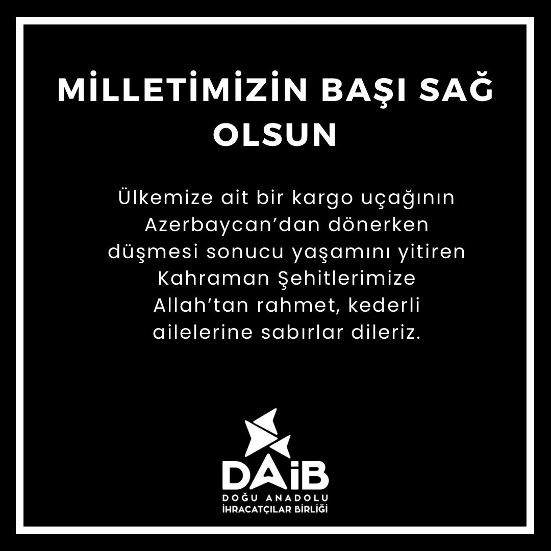 Ülkemize ait bir kargo uçağının Azerbaycan’dan dönerken düşmesi sonucu yaşamını yitiren Kahraman Şehitlerimize Allah’tan rahmet, kederli ailelerine sabırlar dileriz. 

Milletimizin başı sağ olsun.