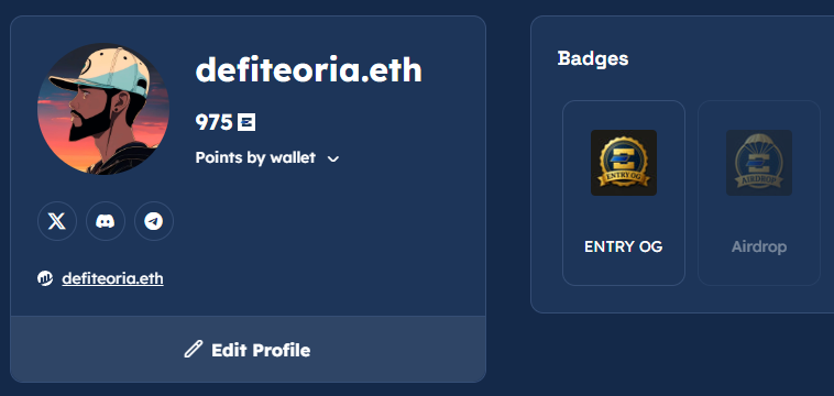 Estoy farmeando GRATIS: ENTRY NETWORK 👀

Si te unis YA podrás conseguir el ROL ENTRY OG 🏅

¿Cómo se farmea? 🤔

1⃣ Unirse en: portal.entry.network/loyalty?referr…
2⃣ Realizamos las tareas como conectar nuestra wallet, discord, X, etc.
3⃣ Realizamos las tareas que van sacando diariamente