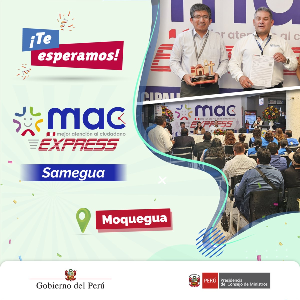 🚀 ¡MAC Express llegó a Samegua, Moquegua!
Ahora tus trámites son más rápidos y cerca de ti.
📍 Visítanos y vive la Mejor Atención al Ciudadano.
¡Te esperamos!
#MACPerú #MACExpress #MejorAtención #Moquegua
