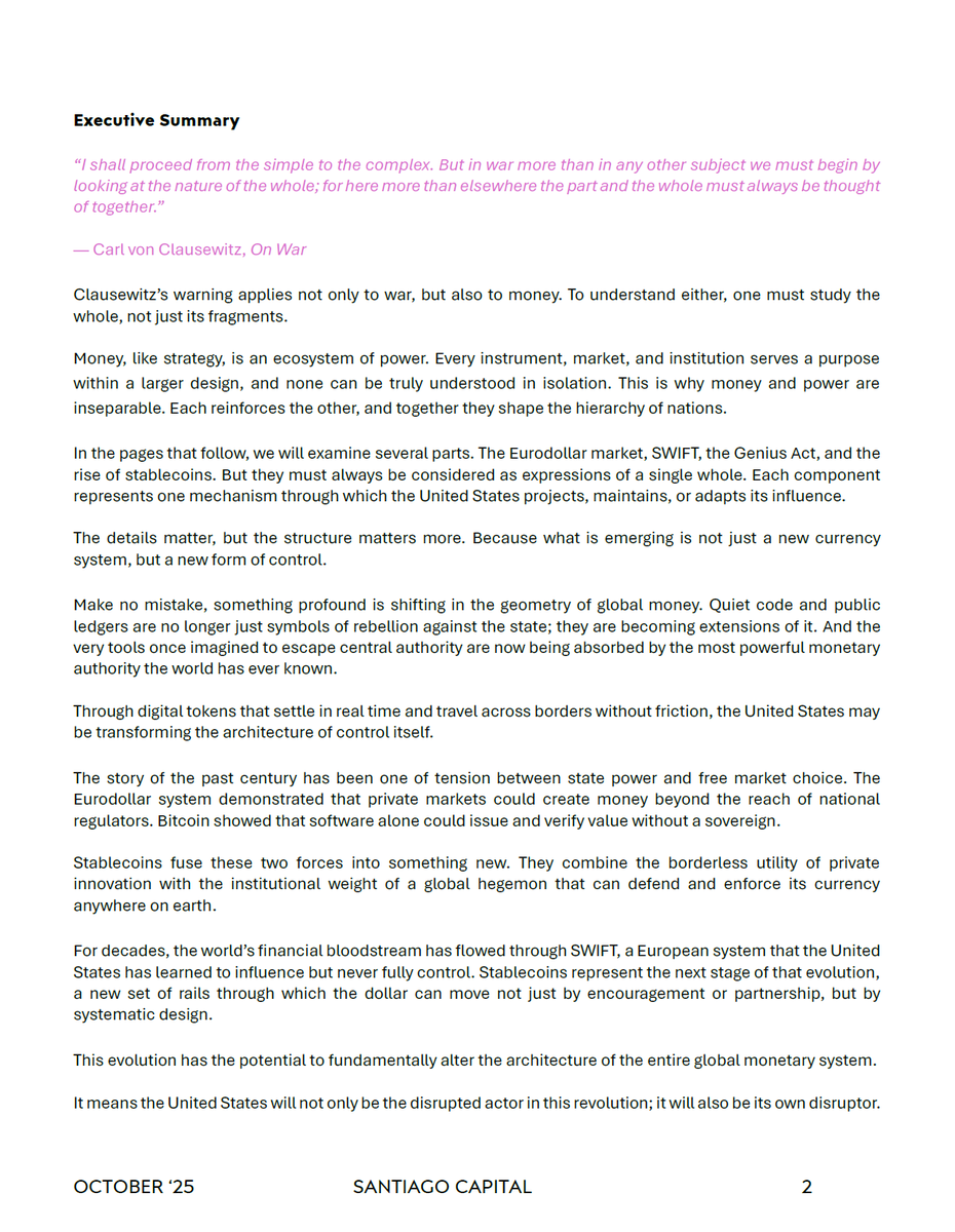 The process via which USD Stablecoins will steal sovereignty from much of the rest of the world is laid out in the report available via the link below.  

santiagocapital.com/reports/empire…