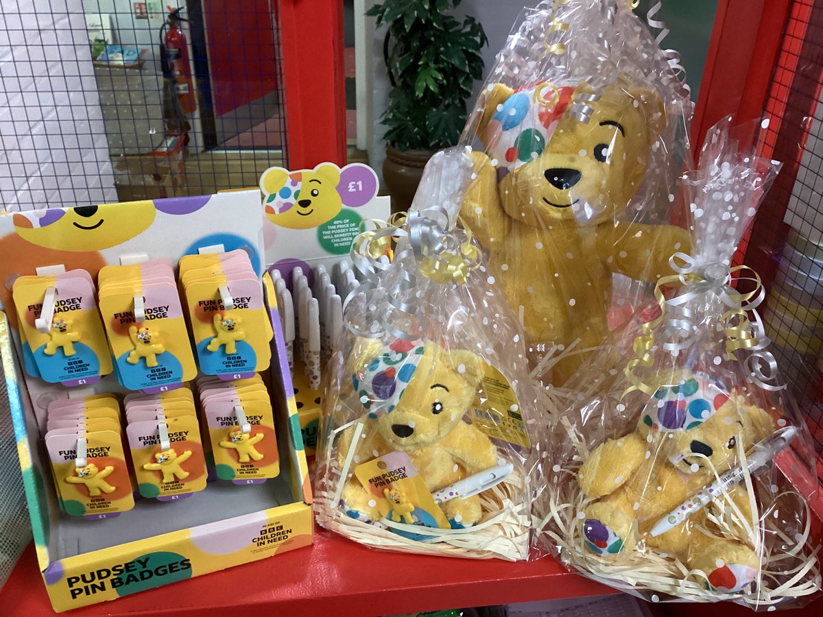 AshKnotty's tweet photo. Roll up, roll up! Our Pudsey goodies are now on sale! Pens and badges are £1 each. Raffle tickets £1 per strip for a chance to win one of 3 cuddly Pudsey bears. Please help us raise money for BBC Children in Need and put a big smile on Pudsey’s face! Thank you! 🤗😀 https://t.co/oM198eqRd7