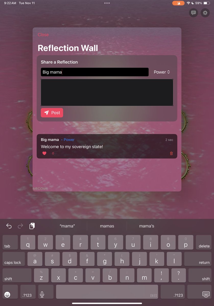 MiaSovereign's tweet photo. LOASS APP WIP💎🔨
👑a reflection wall for users to post anonymously or with an optional alias
👑 Affirmation streaks so users can keep up with how much they affirm
👑 Journaling prompts for more mindful scripting
👑 And so much more otw #theGreatLockIn 

(App testers needed!) https://t.co/iGdM8q7ekP