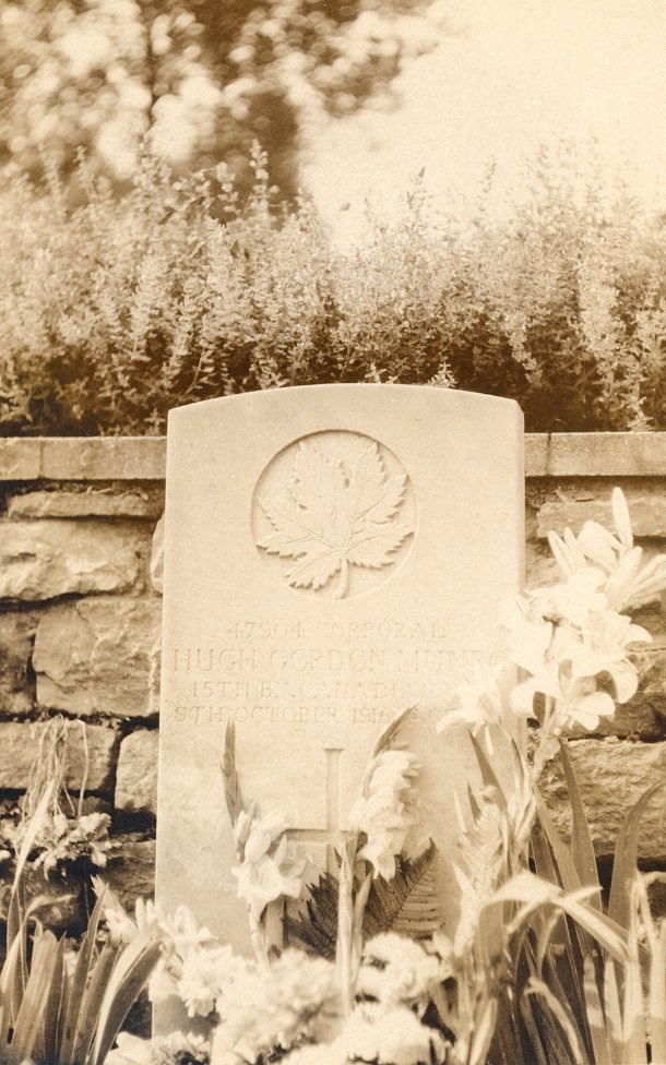 In 1915 Hugh Gordon Munro enlisted in the Canadian Expeditionary Forces. He joined the 15th Canadian Battalion, 48th Highlanders and set sail for England. He died October 9, 1916 in No. 49 Casualty Clearing Station as a result of gunshot wounds. On November 11, #CanadaRemembers