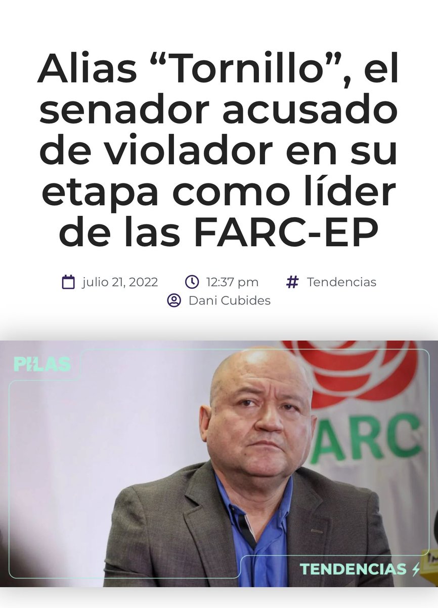 Angelacedeno30's tweet photo. En este video se puede observar al senador Julián Gallo del partido Comunes (ex FARC-EP) en tarima respaldando la campaña de la candidata naranja a la gobernación.

El Magdalena debe saber que ese mismo señor era conocido como alias “Tornillo” el cual ha sido señalado en múltiples ocasiones por violaciones sistemáticas a decenas de niños reclutados en su época como comandante guerrillero.