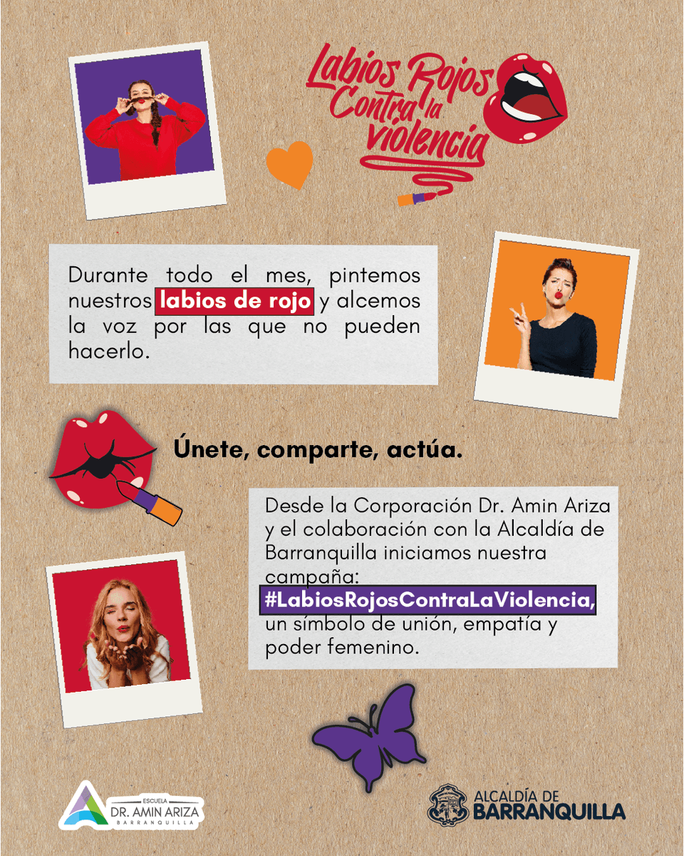 AminAriza's tweet photo. #LabiosRojosContraLaViolencia

✨ Únete a nuestra campaña junto a la @OficinaMujerBAQ 
Durante este mes, pinta tus labios de rojo y sé parte del cambio.

#NoMásViolencia #EmpoderamientoFemenino #EscuelaAminAriza #Barranquilla #Díainternacionalcontralaviolenciadegenero https://t.co/i7KVi4cqcf