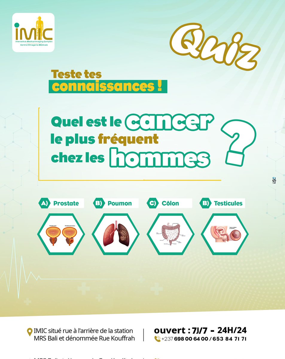 imic_interactiv's tweet photo. Quiz ! Quel est le cancer le plus fréquent chez les hommes ? 🤔
#Movember #NovembreBleu #IMIC https://t.co/AV1C2VnX9k