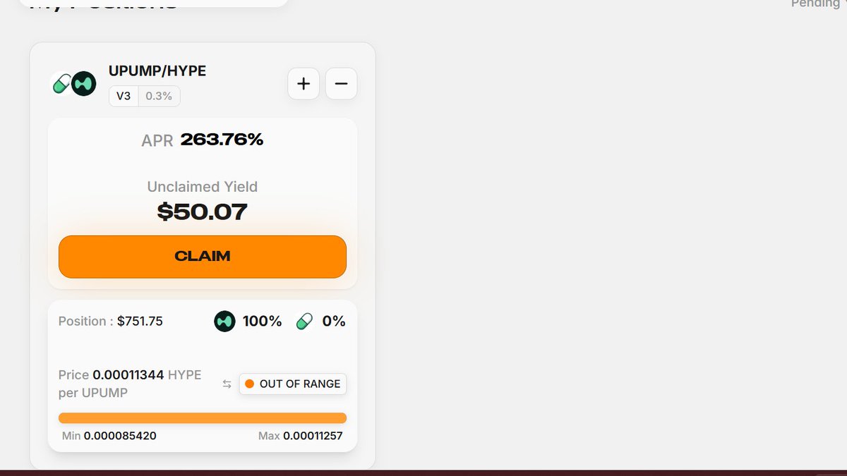 An update with my position on <a href="/prjx_hl/">Project X</a> 

The APR has increased significantly to 263% APR while I have been able to accumulate $50 in juicy fees.

My position has also gone out of range due to the $PUMP movement and $HYPE lagging behind.

I intentionally choosed this pool because