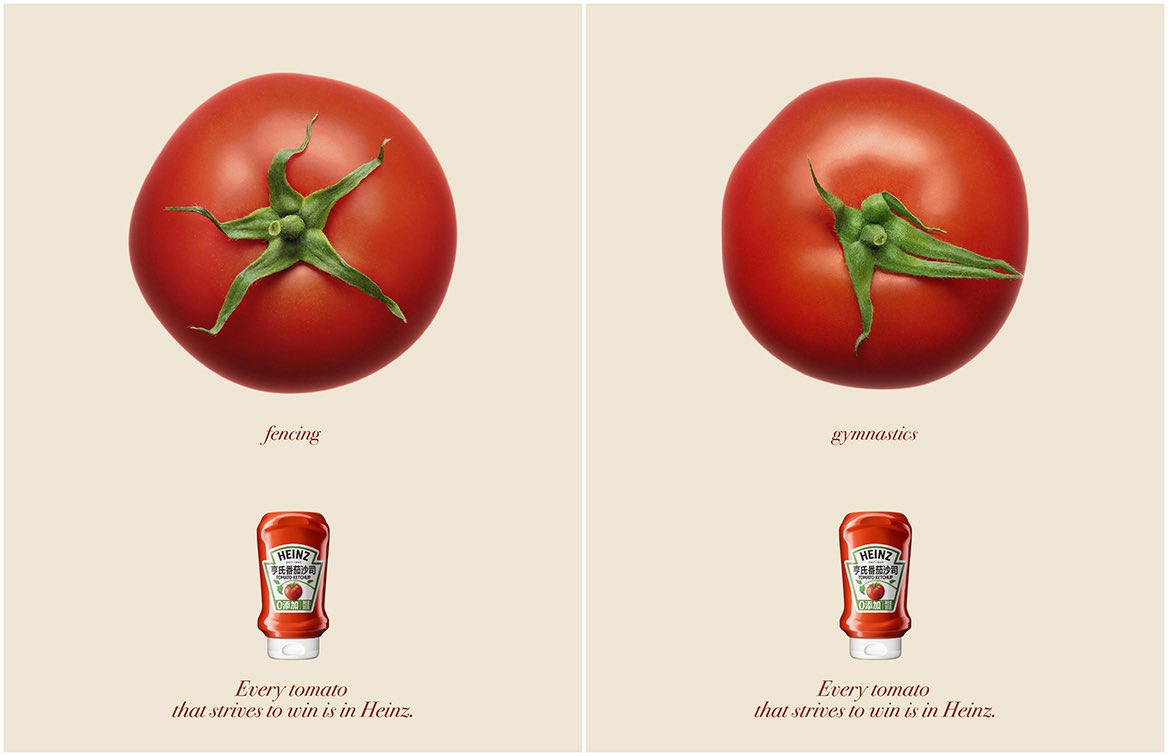 StreetFashion01's tweet image. AMAZING MARKETING 🚨 

Heinz just made some GENIUS ads for the National Game’s China is hosting this year 🤯