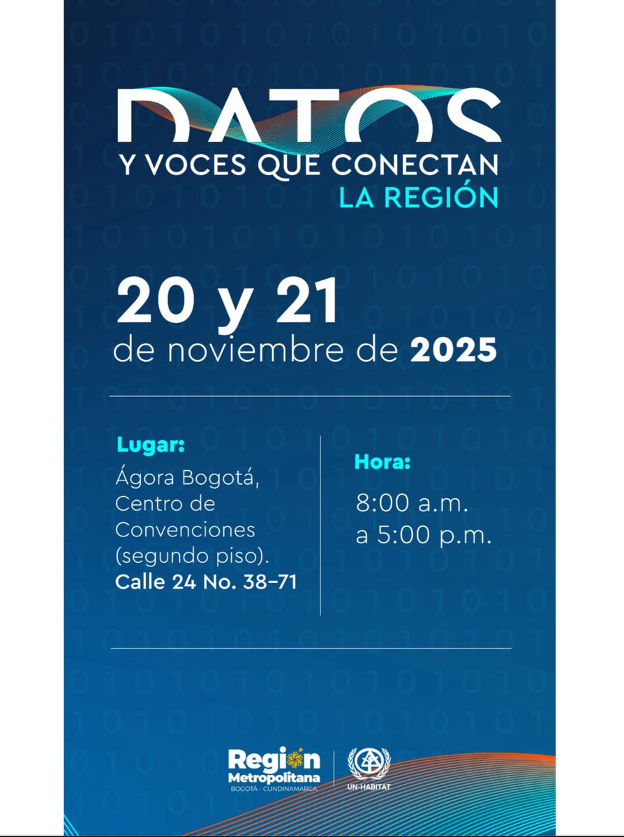 Te invitamos a participar en el encuentro “Datos y Voces que Conectan”
🗓️ 20 y 21 de noviembre de 2025
📍 Centro de Convenciones Ágora, piso 2 — Bogotá D.C.

Oportunidad para conocer las cifras del observatorio de dinámicas regionales <a href="/SomosRegionMBC/">Región Metropolitana Bogotá - Cundinamarca</a>