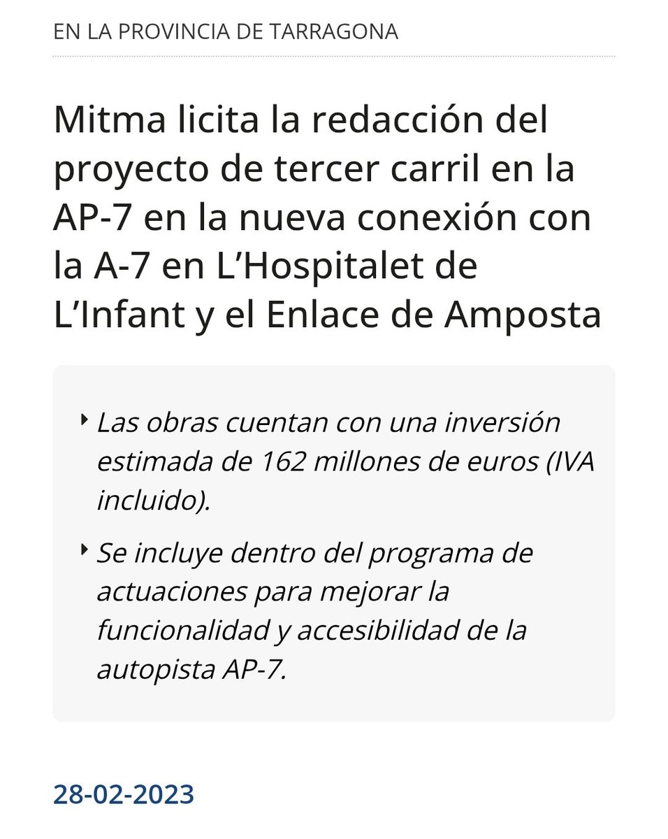 jm_clavero's tweet image. Si estigués acabat i en funcionament el Corredor Mediterrani no caldrien tants camions ni l'ampliació de l'AP-7, s'evitarien morts i hi hauria menys contaminació.
Però ja coneixem l'opció triada per Espanya per no afavorir Catalunya.