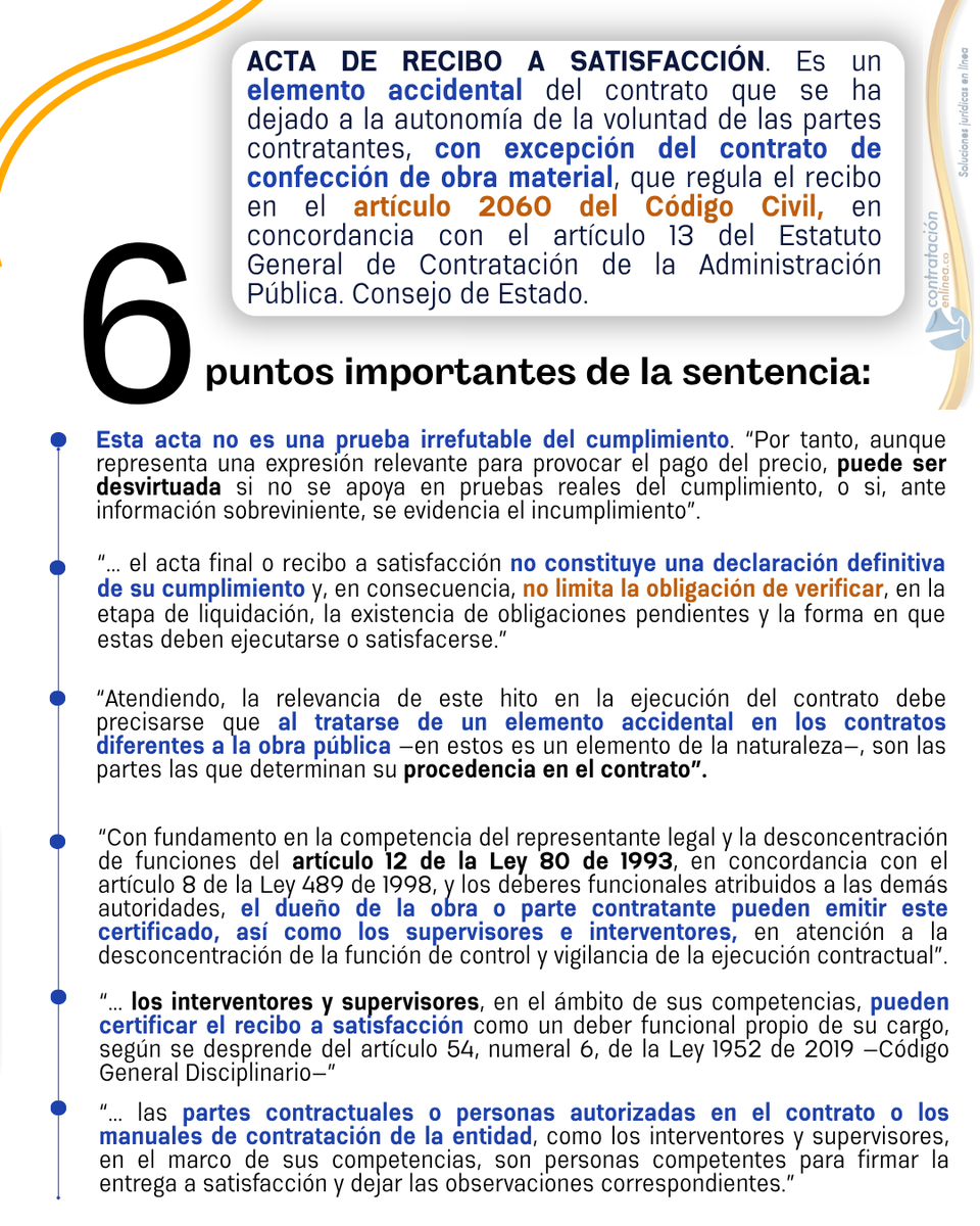 contrataenlinea's tweet photo. 📧 ACTA DE RECIBO A SATISFACCIÓN. Es un elemento accidental del contrato que se ha dejado a la autonomía de la voluntad de las partes contratantes, con excepción del contrato de confección de obra material https://t.co/bP3UySdzc0 https://t.co/8YRrpK3CvG