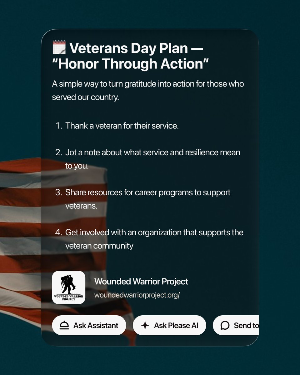 Veterans Day is a reminder of service, discipline, and care. These are the values that continue to inspire us every day. 🇺🇸

Please turns those moments of gratitude into impact with a plan you can act on today and beyond.
