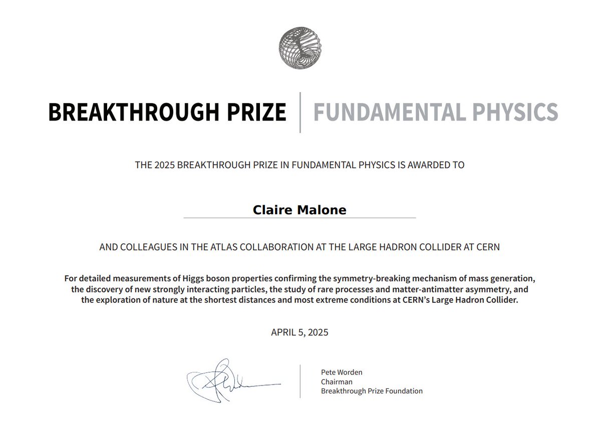 GeeknProud42's tweet image. Congratulations @ATLASexperiment ! We won a Breakthrough Prize.
For smashing particles at near light speed and surviving the collisions...as well as for measuring the properties of the Higgs!
Here&apos;s to many more discoveries in fundamental #Physics at @CERN.
#ParticlePhysics #CERN