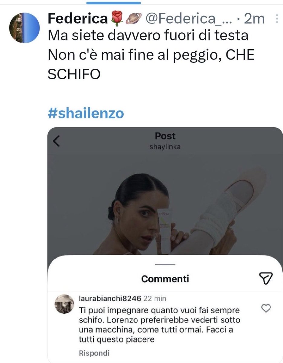 ginnigi80's tweet photo. Non sno fan della coppia,e per diversi motivi sono fan slo di Lollo, ma davanti a certi commenti nn riesco a stare zitta,kiunque ha scritto qsto skifo a Shaila si vergogni,da donna mi vergogno ke esistano donne del genere! Mi dissocio da qsta cattiveria xké è troppo! #shailenzo https://t.co/yZCKAtpbPe