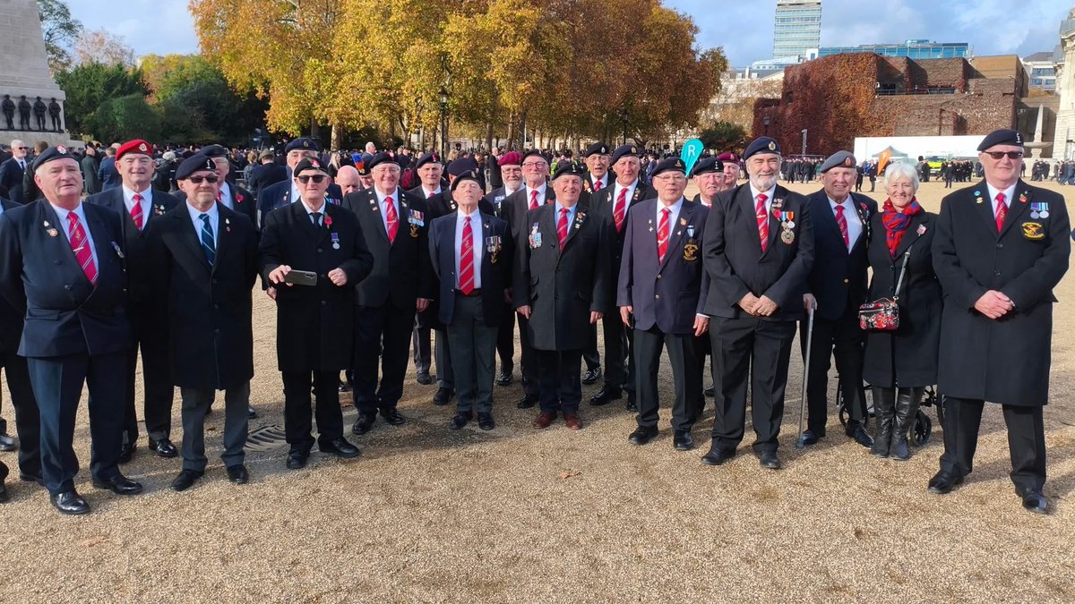 ath6911's tweet photo. Well I’m now home from London having marched at the Cenotaph for Remembrance Day.  I was representing the Junior Tradesman’s Regiment. It was an honour to have done this but boy am I suffering for it now, brain says yes, body says no! (Me far right in group photo) https://t.co/pUcYuf2IRJ