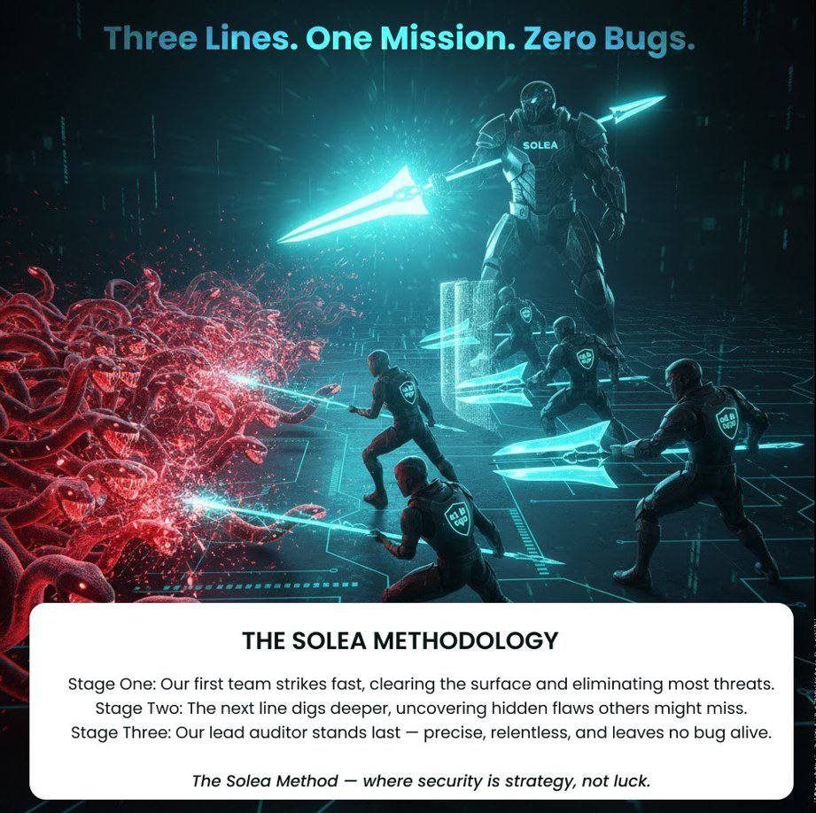 🔥 Introducing Solea Audit Academy where precision meets trust in blockchain security

💎 Audits by elite, verified professionals across top auditing platforms
🧩 Our 3 stage audit process ensures unmatched quality and protection for every project

💰 Reward 1: Bring projects for