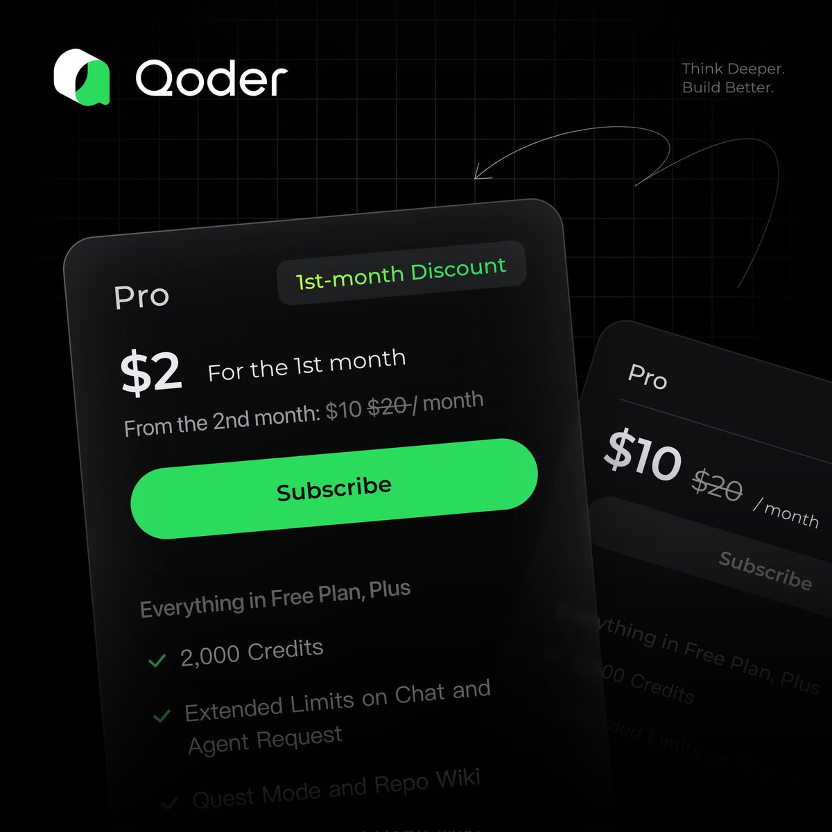 abhishek__AI's tweet image. Qoder just dropped Qoder Pro from $10 to $2/month for the first month

- 2,000 credits
- Frontier models
- Advanced context engine
- 100K-file codebase search
- Repo Wiki + Quest Mode