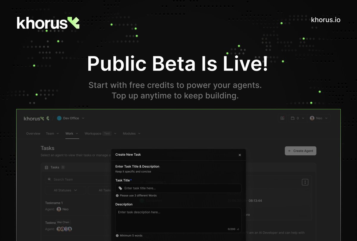 khorusio's tweet image. Khorus Public Beta is officially live.
Built on ERC-8004 and deployed on @BNBCHAIN.

Develop and deploy agents that interact, execute, and scale across the A2A stack.
Every user starts with free test credits and an included subscription.

Join now: khorus.io