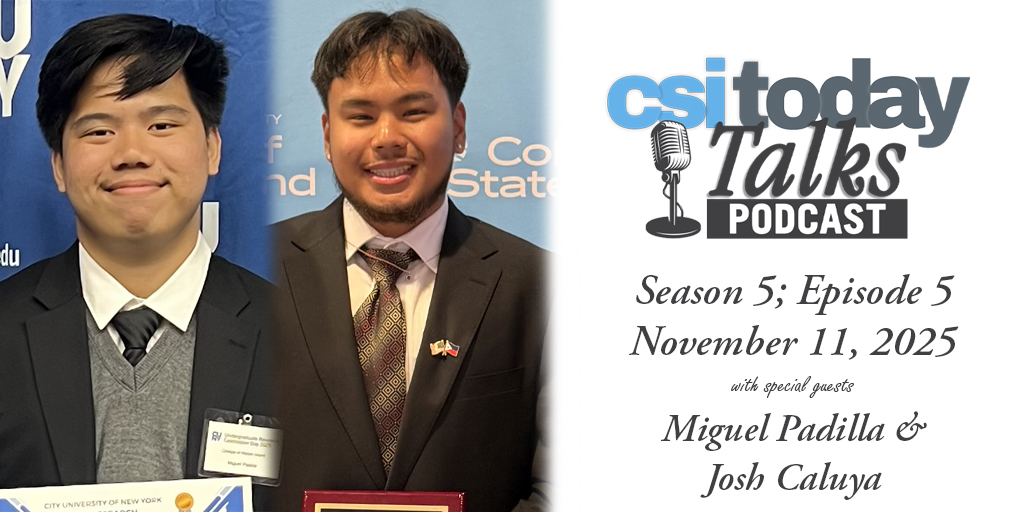 csinews's tweet image. CSI Today Talks is back with President and Vice President of the Philippine-American Society, Miguel Padilla and Josh Caluya, talking about why CSI was the right choice for them and their dynamic club activities. Listen now: csitoday.com/2025/11/miguel…

#WeAreCSI #csitodaytalks