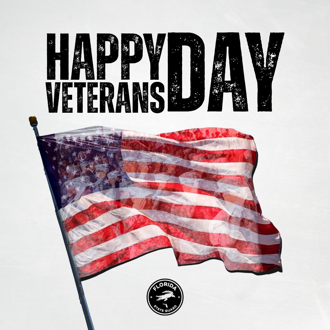 FLStateGuard's tweet photo. Today, on #VeteransDay, we honor the proud Americans who have served our nation with courage, commitment, and selfless sacrifice. The #FloridaStateGuard proudly salutes our Veterans for their service defending our nation’s freedom. https://t.co/ro4q0pZJTJ
