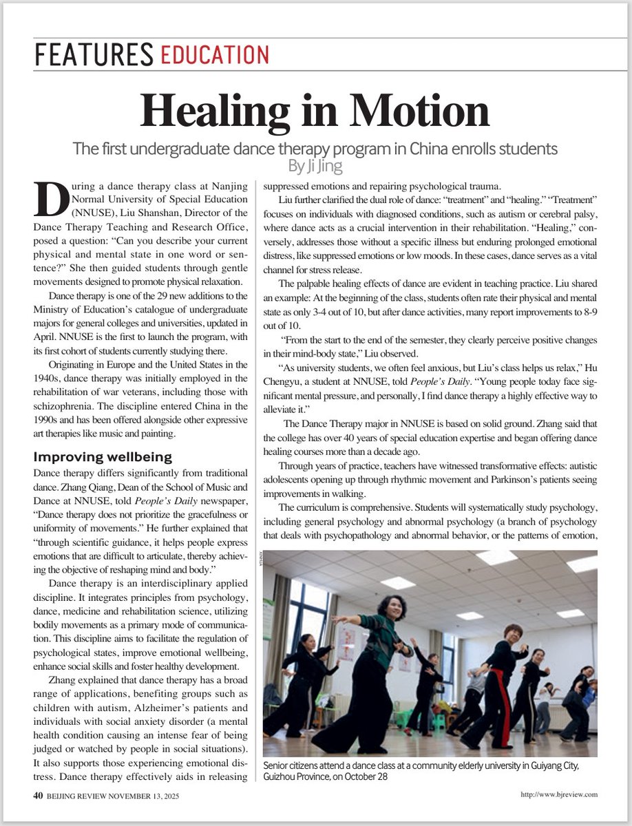 BeijingReview's tweet image. #BeijingReview The first undergraduate #danceTherapy program in China enrolled students.
bjreview.com/China/202511/t…