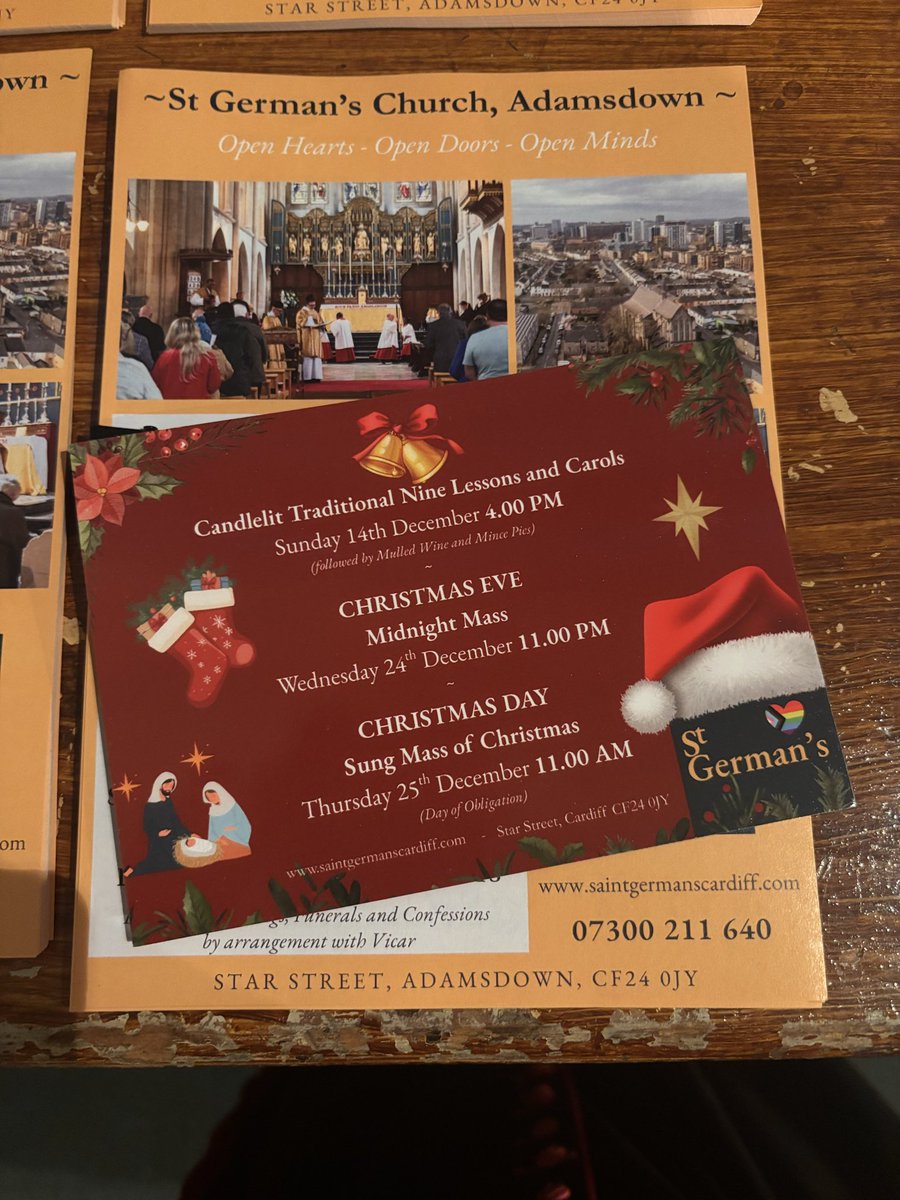 StGermanCardiff's tweet photo. After this morning’s School Mass, Father Jarel and Ordinand Craig Williams were out and about in the Parish sharing details of Christmas Services with local residents and businesses!
#Adamsdown #Cardiff https://t.co/SlIy2HGmKv