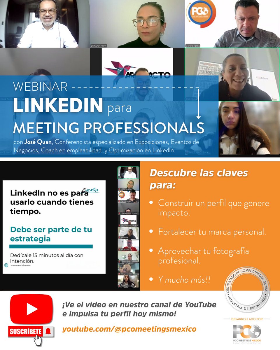 🚀👤¡𝗜𝗺𝗽𝘂𝗹𝘀𝗮 𝘁𝘂 𝗺𝗮𝗿𝗰𝗮 𝗽𝗲𝗿𝘀𝗼𝗻𝗮𝗹 𝗲𝗻 𝗟𝗶𝗻𝗸𝗲𝗱𝗜𝗻!
Ya está publicado nuestro Conversatorio con José Alberto Quan Gómez, MSc, DES, especialista en LinkedIn, quien nos brindó las mejores recomendaciones para que optimices tus acciones en la red y construyas