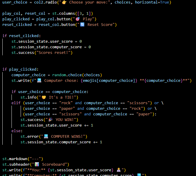KantaChau81783's tweet photo. 🚀 Built a fun Rock, Paper, Scissors game using Python 🐍 and turned it into a web app with Streamlit 🎮!
A simple project to practice coding and make learning interactive.
#Python #Streamlit #BeginnerProject #LearnToCode https://t.co/ZtHtxYiioF