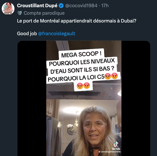 thegaumart's tweet photo. Quand le #maillet Croustillant croit les conneries de Mme Protéine VK
Réf: https://t.co/goBLLuUVdY
#pawdemontréal #niaiseuse #ticlin #scoop #polqc https://t.co/umpk9kti2D