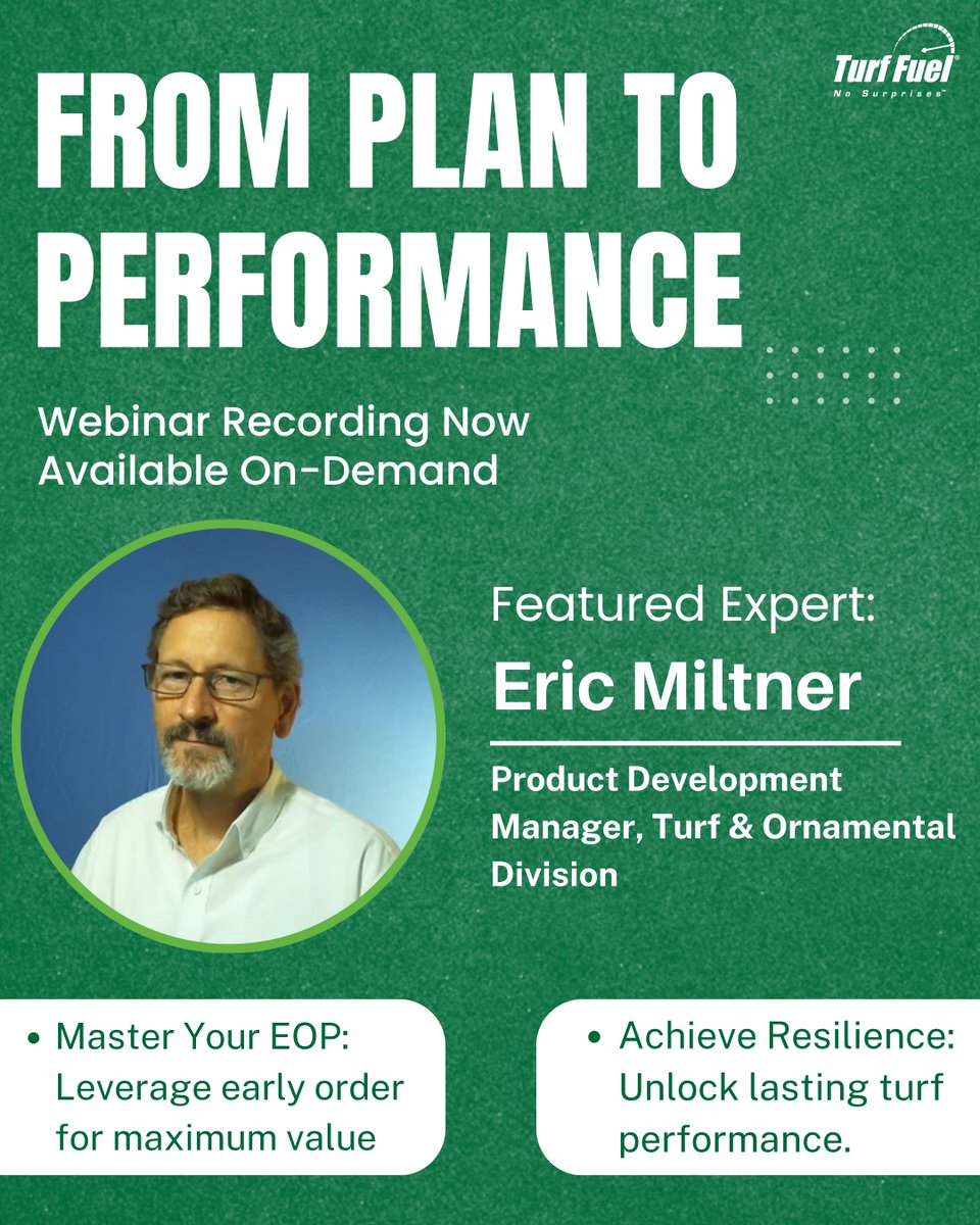 Learn from the source. 🔬 In this on-demand session, Turf Fuel's Eric Miltner and Brynly Marsh reveal how to build a resilient turf program from the EOP up. spklr.io/6017BM39f #TurfScience #Masterclass