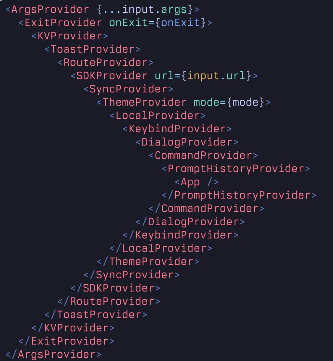 VioCodes_'s tweet image. When your React app has more &amp;lt;Providers&amp;gt; than actual features 😭
Accidentally built the entire Provider multiverse. 🌀
At this point, I just need a &amp;lt;TherapyProvider&amp;gt; and a &amp;lt;CoffeeProvider&amp;gt; to keep going ☕
#ReactJS #NextJS #FrontendHumor #WebDev #DeveloperLife