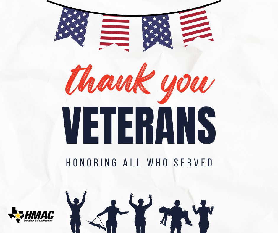 TXHMAC's tweet photo. 🇺🇸 Happy Veterans Day from the HMAC Staff!
Today, we pause to honor the brave men and women who have served our country with courage and dedication. Thank you, Veterans! Your service matters. 
#VeteransDay #ThankYouVeterans #HMAC #GratefulNation https://t.co/bOB5eAi6Ln