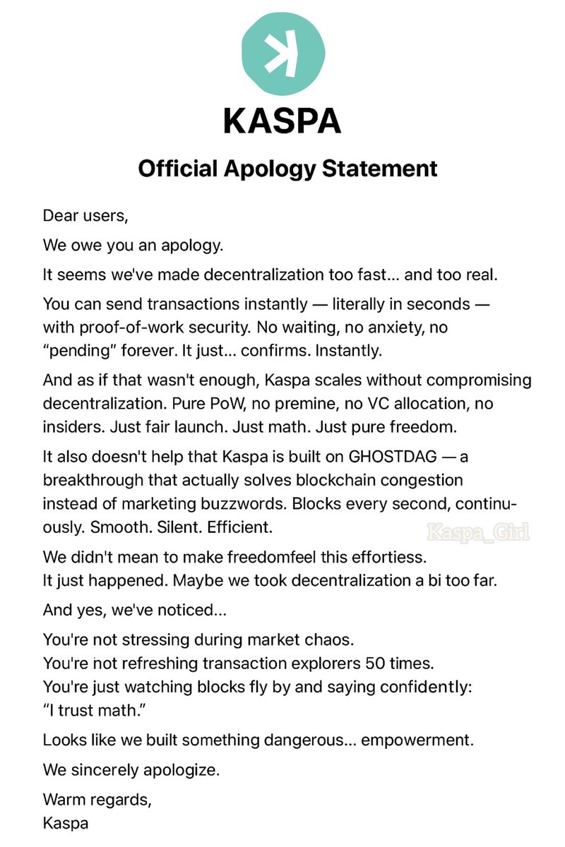 Kaspa_Girl's tweet image. We are Sorry 🙏🏻