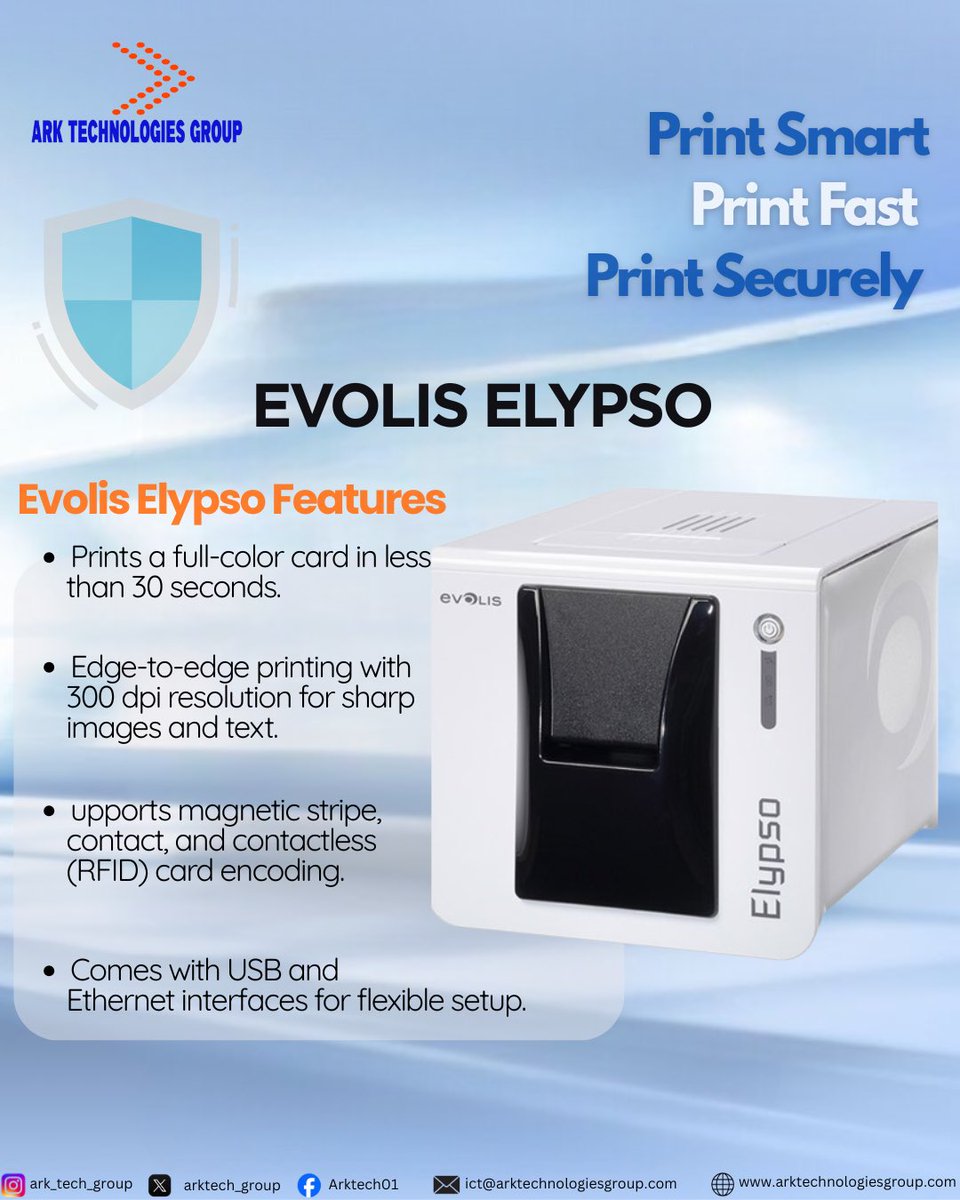 ark_techgroup's tweet image. PRINT SMART. PRINT FAST. PRINT SECURELY WITH EVOLIS ELYPSO